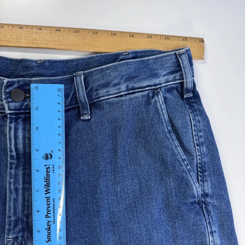 UNIQLO Wide Baggy Tapered Jeans Denim Unisex Large Slash Pockets Loose Blue
